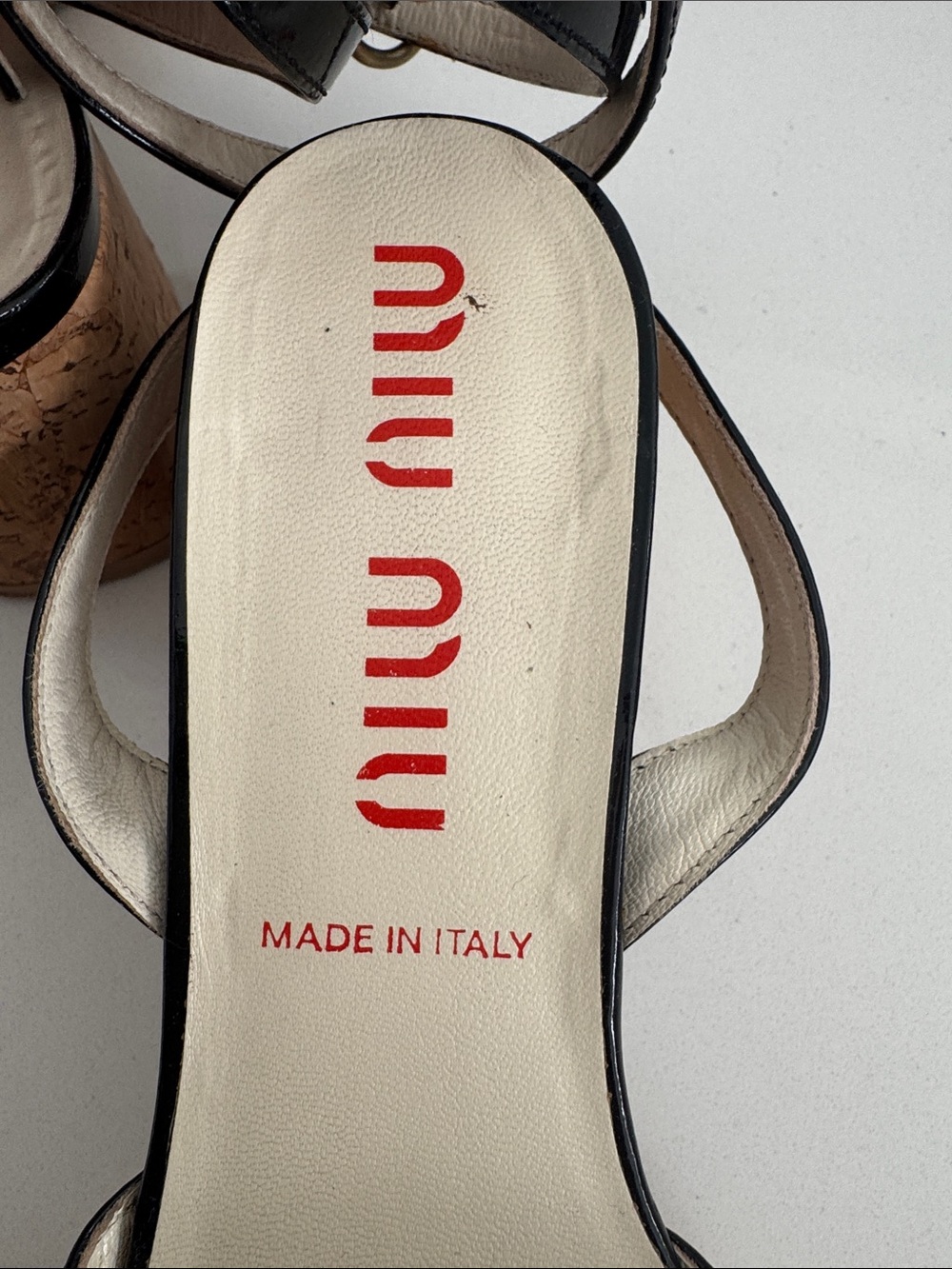 Miu Miu Black Patent Leather Cork Block Heel Sandals - Picture 6 of 7
